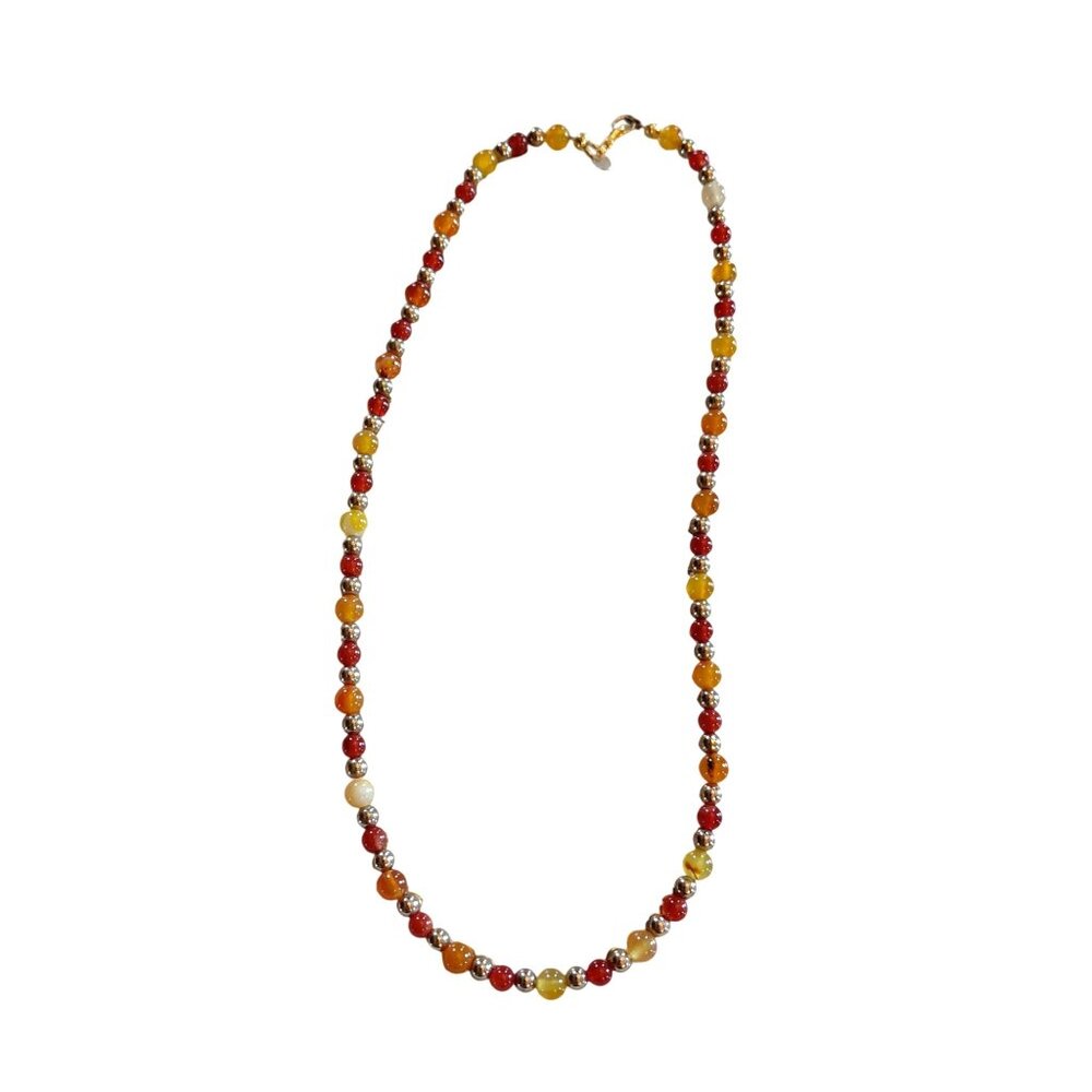 Carnelian necklace gold tone simple minimalist handmade